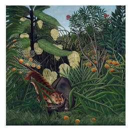 Plakat samoprzylepny Henri Rousseau "Walka pomiędzy tygrysem a bawołem" - reprodukcja