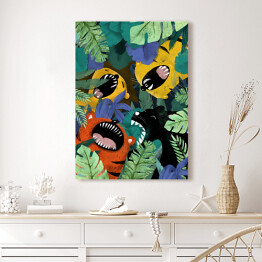 Obraz klasyczny Dżungla - ryczące dzikie koty, puma, tygrys