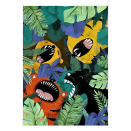 Plakat samoprzylepny Dżungla - ryczące dzikie koty, puma, tygrys