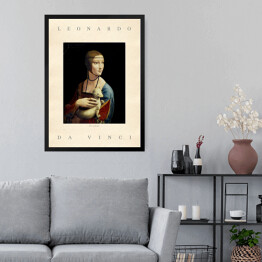 Obraz w ramie Leonardo da Vinci "Dama z łasiczką" - reprodukcja z napisem. Plakat z passe partout
