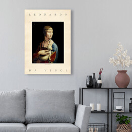 Obraz klasyczny Leonardo da Vinci "Dama z łasiczką" - reprodukcja z napisem. Plakat z passe partout