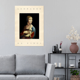 Plakat Leonardo da Vinci "Dama z łasiczką" - reprodukcja z napisem. Plakat z passe partout