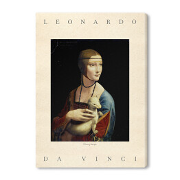 Leonardo da Vinci "Dama z łasiczką" - reprodukcja z napisem. Plakat z passe partout