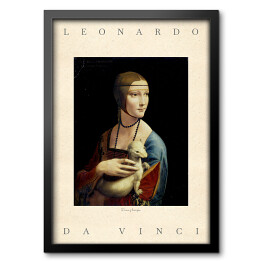 Obraz w ramie Leonardo da Vinci "Dama z łasiczką" - reprodukcja z napisem. Plakat z passe partout