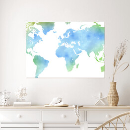 Plakat samoprzylepny Akwarelowa mapa świata na jasnym tle