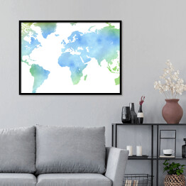 Plakat w ramie Akwarelowa mapa świata na jasnym tle