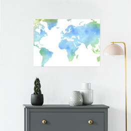 Plakat samoprzylepny Akwarelowa mapa świata na jasnym tle