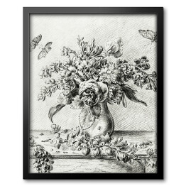 Obraz w ramie Jean Bernard Martwa natura z kwiatami i owocami Reprodukcja w stylu vintage
