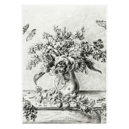 Plakat samoprzylepny Jean Bernard Martwa natura z kwiatami i owocami Reprodukcja w stylu vintage