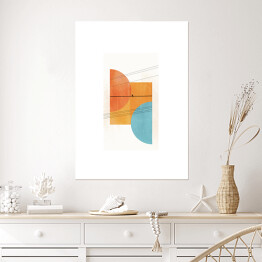 Plakat Kolorowa abstrakcja geometryczna i ptak na linii wysokiego napięcia
