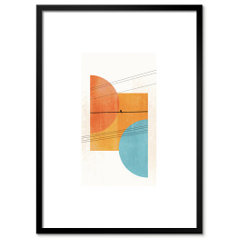 Plakat w ramie Kolorowa abstrakcja geometryczna i ptak na linii wysokiego napięcia
