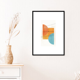 Plakat w ramie Kolorowa abstrakcja geometryczna i ptak na linii wysokiego napięcia