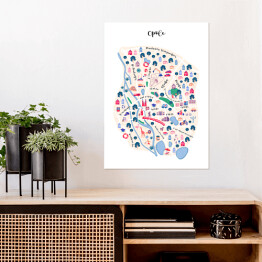 Plakat samoprzylepny Kolorowa mapa Opola z symbolami