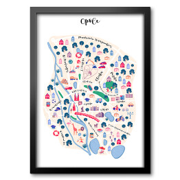 Obraz w ramie Kolorowa mapa Opola z symbolami