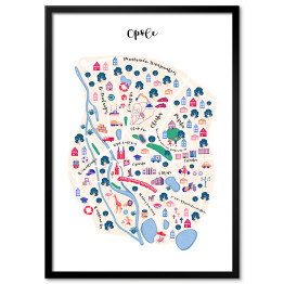 Plakat w ramie Kolorowa mapa Opola z symbolami