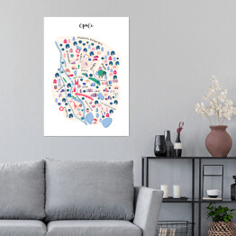 Plakat samoprzylepny Kolorowa mapa Opola z symbolami