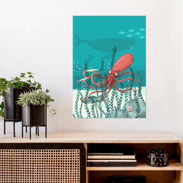 Plakat samoprzylepny Pod wodą - ośmiornica