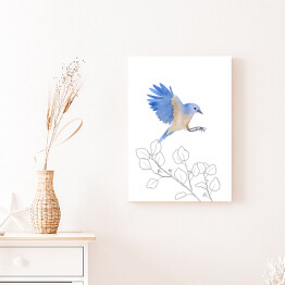 Obraz klasyczny Gałęzie drzew i niebiesko beżowy ptak w locie