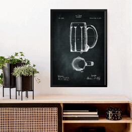 Obraz w ramie Rysunek patentowy kufel. Szklanka na piwo. Czarno biały plakat z napisem Beer Mug