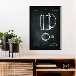 Plakat w ramie Rysunek patentowy kufel. Szklanka na piwo. Czarno biały plakat z napisem Beer Mug