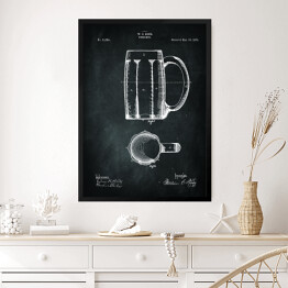 Obraz w ramie Rysunek patentowy kufel. Szklanka na piwo. Czarno biały plakat z napisem Beer Mug