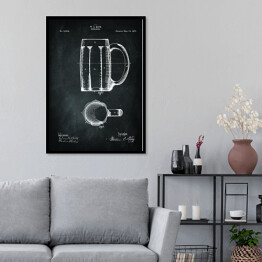 Plakat w ramie Rysunek patentowy kufel. Szklanka na piwo. Czarno biały plakat z napisem Beer Mug