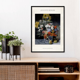 Plakat w ramie Auguste Renoir "Różne kwiaty w glinianym garnku" - reprodukcja z napisem. Plakat z passe partout