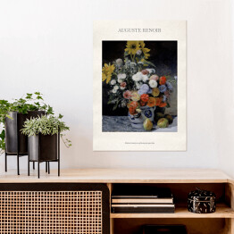 Plakat Auguste Renoir "Różne kwiaty w glinianym garnku" - reprodukcja z napisem. Plakat z passe partout