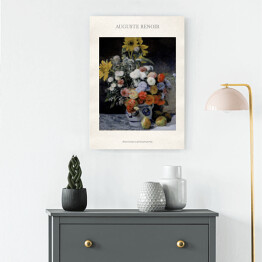Obraz klasyczny Auguste Renoir "Różne kwiaty w glinianym garnku" - reprodukcja z napisem. Plakat z passe partout