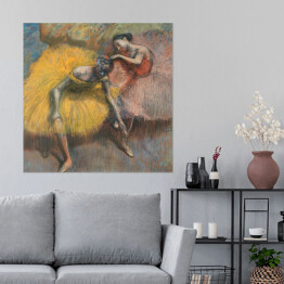 Plakat samoprzylepny Edgar Degas "Dwoch tancerzy - w żółtym i różowym" - reprodukcja