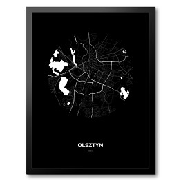 Obraz w ramie Mapa Olsztyna w kole czarno-biała