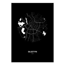 Plakat samoprzylepny Mapa Olsztyna w kole czarno-biała
