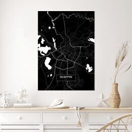 Plakat samoprzylepny Mapa Olsztyna czarno-biała