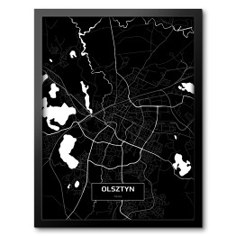 Obraz w ramie Mapa Olsztyna czarno-biała