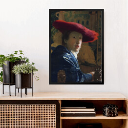 Obraz w ramie Jan Vermeer Dziewczyna w czerwonym kapeluszu Reprodukcja