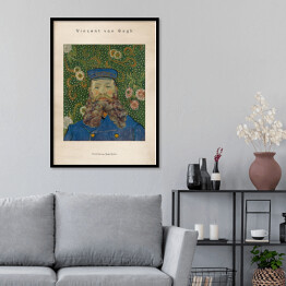 Plakat w ramie Vincent van Gogh "Portret listonosza Józefa Roulina" - reprodukcja z napisem. Plakat z passe partout