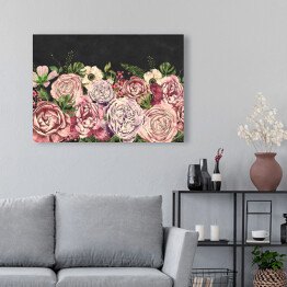 Obraz na płótnie Wiszące pastelowe róże na czarnym tle