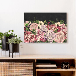Obraz na płótnie Wiszące pastelowe róże na czarnym tle