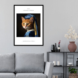 Plakat w ramie Portret kota inspirowany sztuką - Jan Vermeer