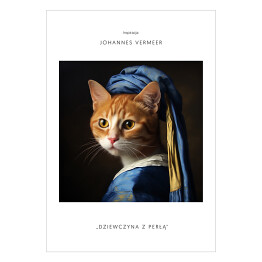 Plakat samoprzylepny Portret kota inspirowany sztuką - Jan Vermeer