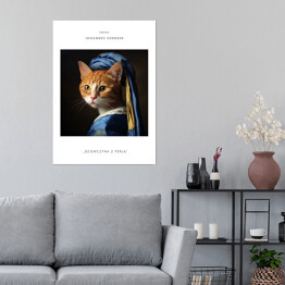 Plakat samoprzylepny Portret kota inspirowany sztuką - Jan Vermeer