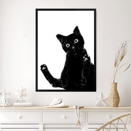 Obraz w ramie Zabawny czarny kociak z dużymi oczami