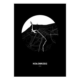Plakat samoprzylepny Mapa Kołobrzegu w kole czarno-biała