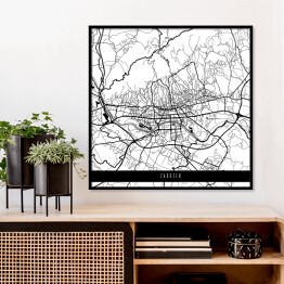 Plakat w ramie Mapa miast świata - Zagrzeb - biała