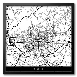 Obraz w ramie Mapa miast świata - Zagrzeb - biała