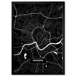 Plakat w ramie Mapa Krakowa czarno-biała