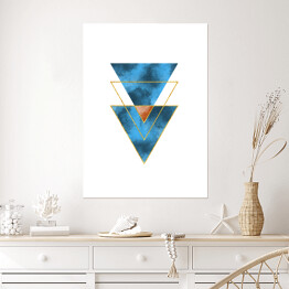 Plakat samoprzylepny Ciemne niebieskie złote i brązowe trójkąty na białym tle