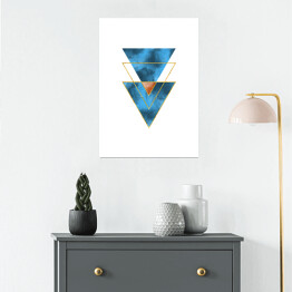 Plakat Ciemne niebieskie złote i brązowe trójkąty na białym tle
