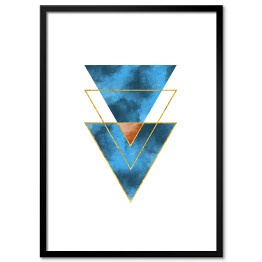 Obraz klasyczny Ciemne niebieskie złote i brązowe trójkąty na białym tle