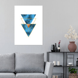 Plakat samoprzylepny Ciemne niebieskie złote i brązowe trójkąty na białym tle